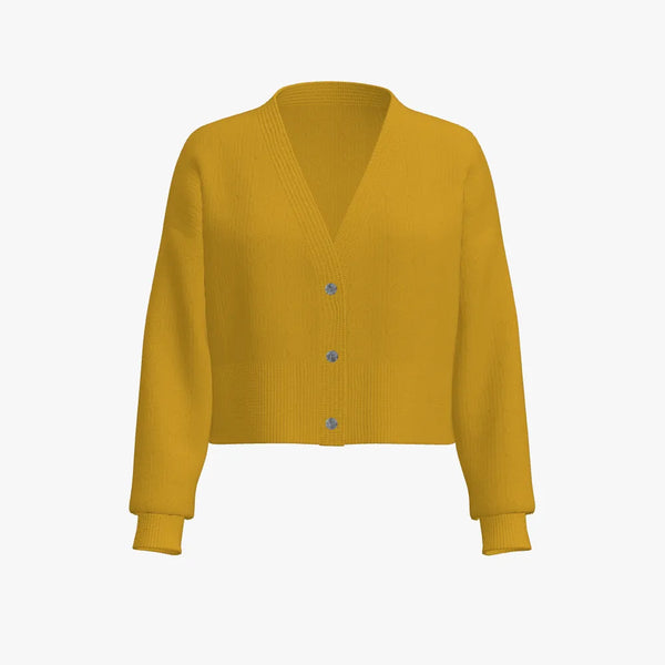 Solid Colour Women's Cropped Drop Shoulder Cardigan Gold
