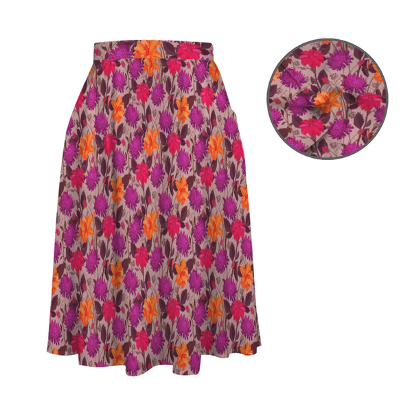 BRIGHT FLOWERS ELASTIC WAIST POCKET MIDI SKIRT MULTI