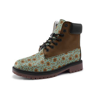 iced blue & gold flowers women's Premium Lightweight Microfiber Leather Chukka Boots bronzed gold