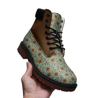 iced blue & gold flowers women's Premium Lightweight Microfiber Leather Chukka Boots bronzed gold