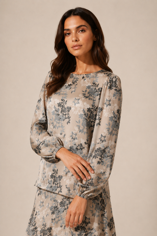 Earthy Floral Silk Top Multi