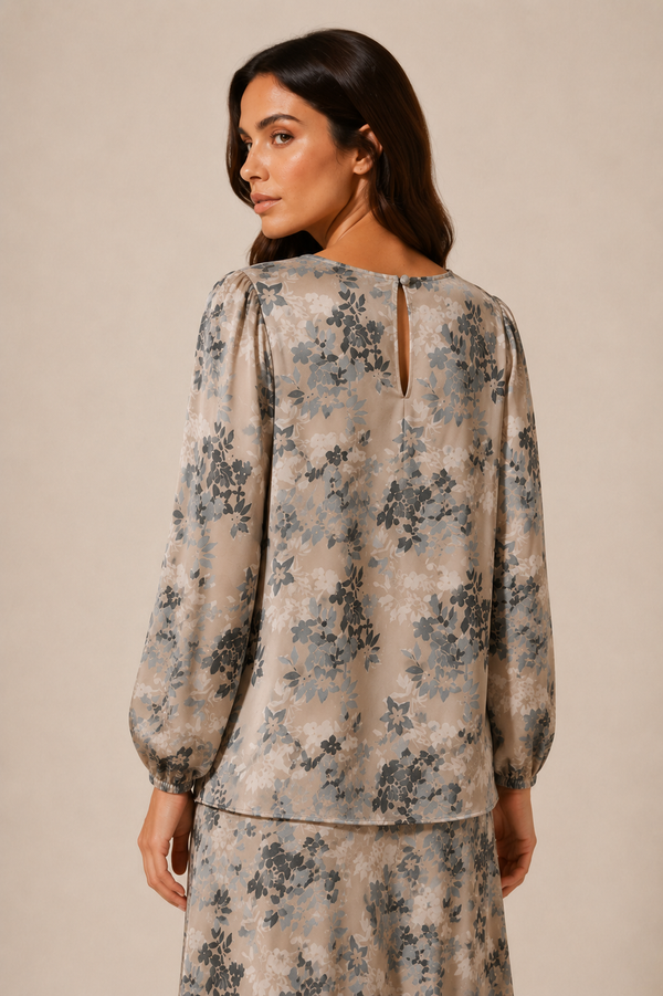 Earthy Floral Silk Top Multi