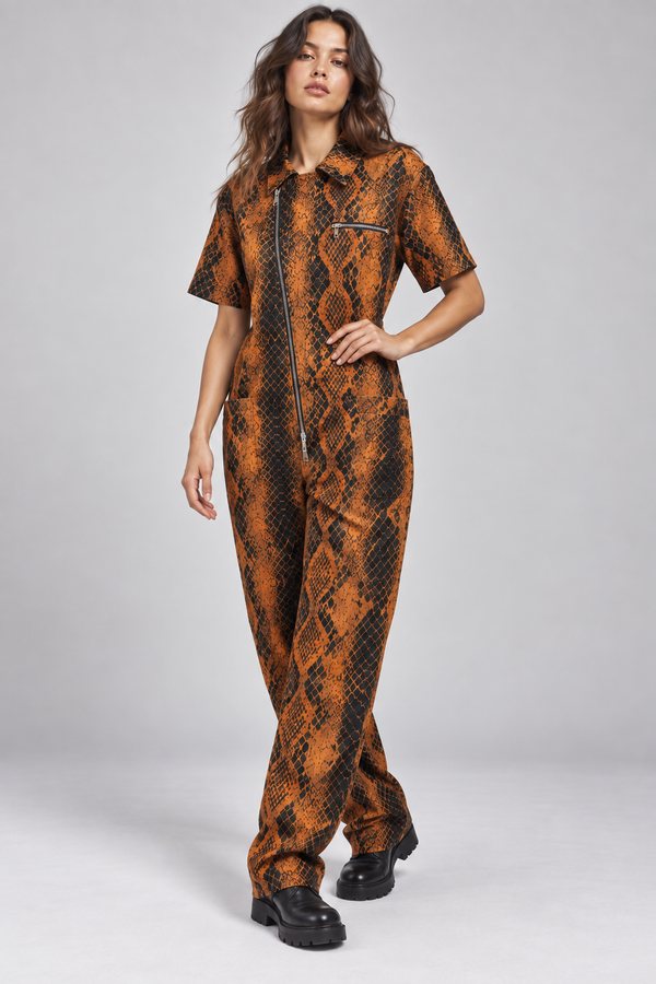 Snake Print Zip Jumpsuit Multi