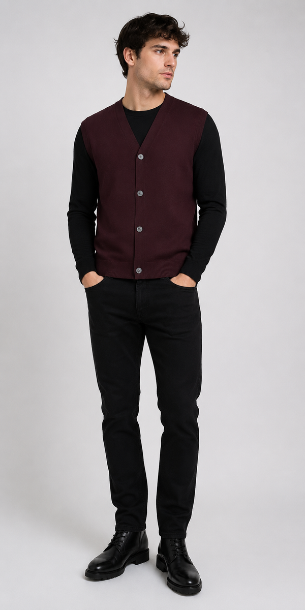 Solid Colour Men's Cashmere V-neck Cardigan Vest Nocturne