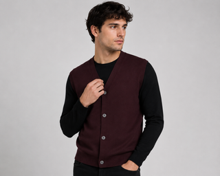 Solid Colour Men's Cashmere V-neck Cardigan Vest Nocturne