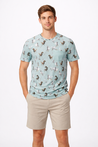 Mustang Horse Men's Everyday Pocket Tee Seashell Blue