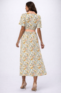 Multicoloured Watercolour Flowers Women's Shirt Dress With Waist Tie Glint Peach
