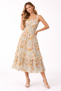 Multicoloured Watercolour Flowers Ruffle Hem Dress Multi