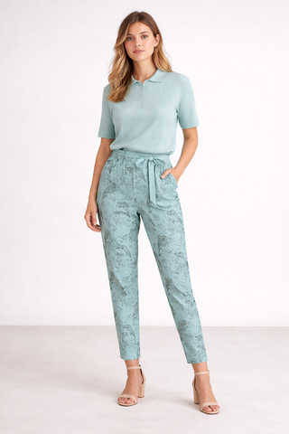 Solid Colour Women's Cashmere Cropped Polo Aqua Wash