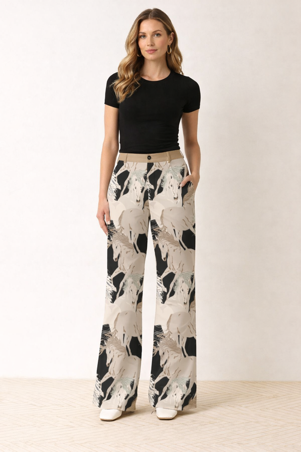 Beautiful Horses Women's Wide Leg Pants Golden Beige