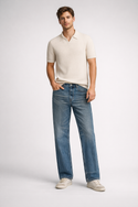 Solid Colour Mens V-neck Polo Buttermilk