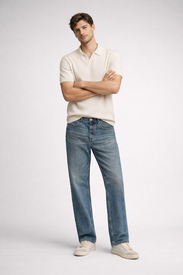 Vintage Wash Men's Baggy Denim Jeans Blue