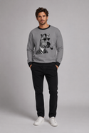 Smokin' Zebra Men's Oversized Crew Neck Pullover Silver