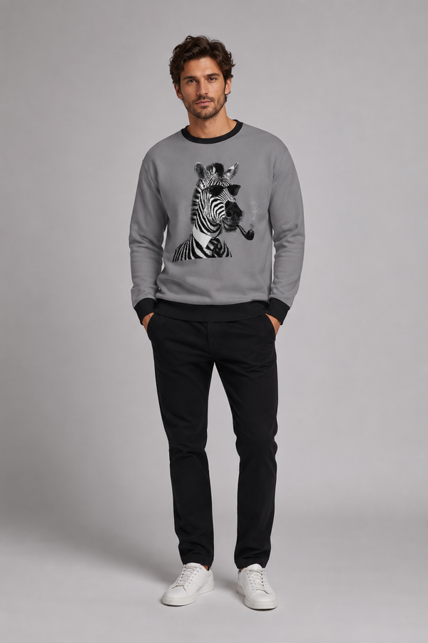 Smokin' Zebra Men's Oversized Crew Neck Pullover Silver