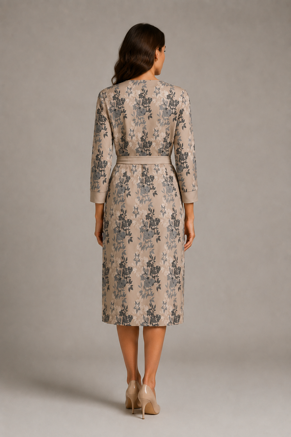 Earthy Floral Women's 3/4 Sleeve Wrap Dress Pale Champagne