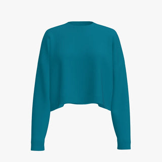 Solid Colour Women's Cashmere Crew Neck Cropped Pullover Topkapi Blue