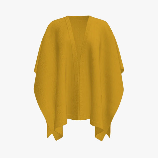 Fashion Colour Cable Knit Merino Wool Women's Poncho Gold