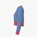 Two Tone Women's Merino Wool Cropped Cardigan Dusk Blue & Rouge