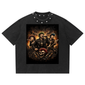 Punk Rock Band Men's Washed Boxy Studded T-shirt Black