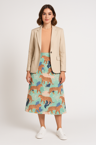 ABSTRACT TIGER PATTERN A-LINE MIDI SKIRT MULTI