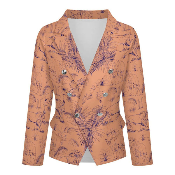 Palm Trees & Lions Women's Double Breasted Blazer Light Tangerine