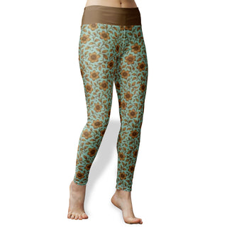 iced blue & gold flowers Women's High Waist Yoga Leggings bronzed gold