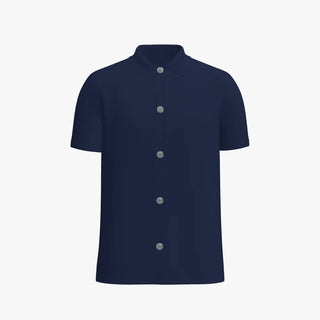 Fashion Solid Colour Easy Care Merino Wool Men's Short Sleeve Classic Button Down Midnight