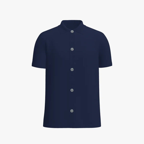 Fashion Solid Colour Easy Care Merino Wool Men's Short Sleeve Classic Button Down Midnight