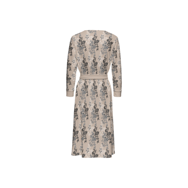 Earthy Floral Women's 3/4 Sleeve Wrap Dress Pale Champagne