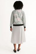 BEAUTIFUL FLORAL PATTERN WOMEN BOMBER JACKET PLATINUM SILVER