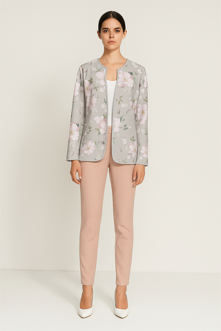 BEAUTIFUL FLORAL PATTERN WOMEN'S LONG SLEEVE JACKET PLATINUM SILVER