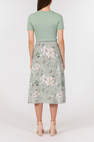 BEAUTIFUL FLORAL PATTERN WOMEN'S A-LINE SKIRT PLATINUM SILVER