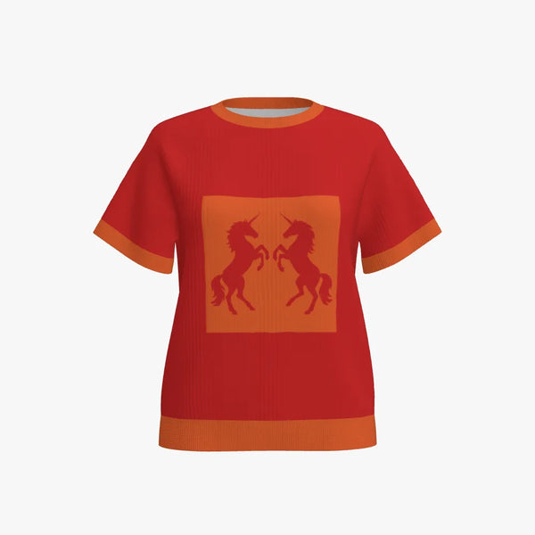 Dancing Unicorns Easy Care Merino Women's Short Sleeve Raglan Pullover Scarlet