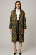 BLACK & GOLD BIRD TOILE WOMEN'S NEOPRENE TRENCH COAT MULTI