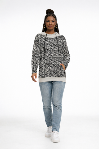 Black & Grey Animal Print Women's Hoodie With Double Hood Pale Light Grey