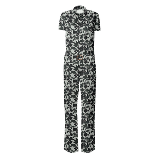 Black & Grey Animal Print Belted Jumpsuit Multi