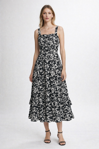 Black & Grey Animal Print Women's Ruffle Hem Dress Multi