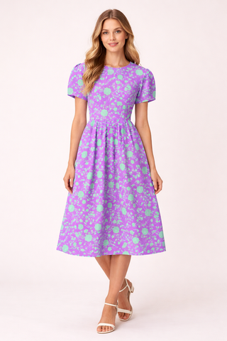 Blue On Pink Flowers Dirndl Dress Multi