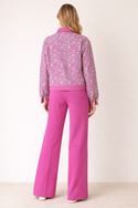Blue On Pink Flowers Women's Lapel Jacket Bright Flamingo Pink