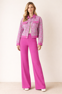 Blue On Pink Flowers Women's Lapel Jacket Bright Flamingo Pink