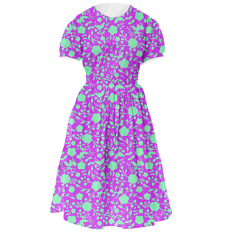 Blue On Pink Flowers Dirndl Dress Multi