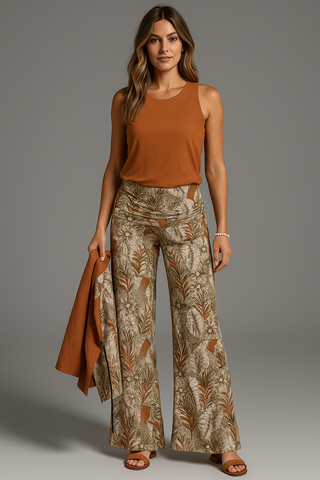 BOHEMIA LEOPARDS WOMEN'S HIGH WAIST WIDE LEG PANTS ORANGE BRONZE