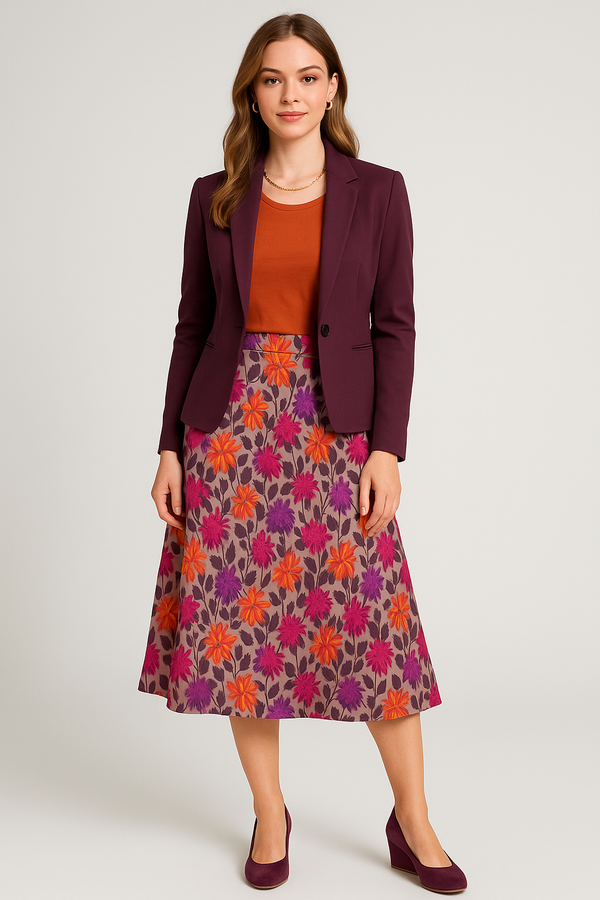 BRIGHT FLOWERS ELASTIC WAIST POCKET MIDI SKIRT MULTI