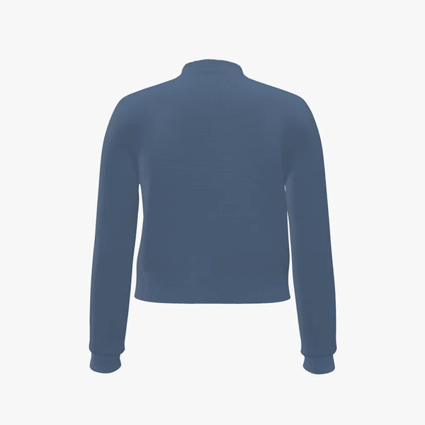 Fashion Solid Colour Womne's Mock Neck Cropped Top Blue Haze