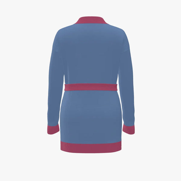Two Tone Women's Merino Wool Robe Cardigan Dusk Blue & Rouge