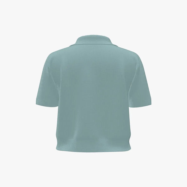 Solid Colour Women's Cashmere Cropped Polo Aqua Wash