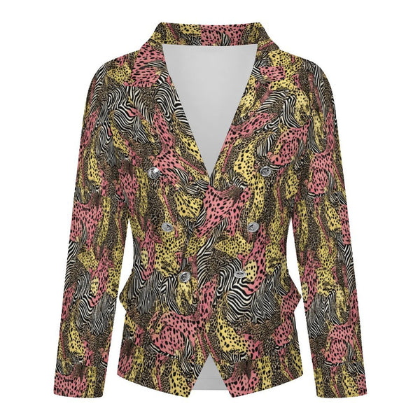 Animal Print Mix Women's Double Breasted Blazer Multi