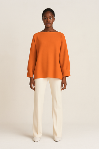 Solid Colour Cashmere Women's Boatneck Dolman Sweater Clementine