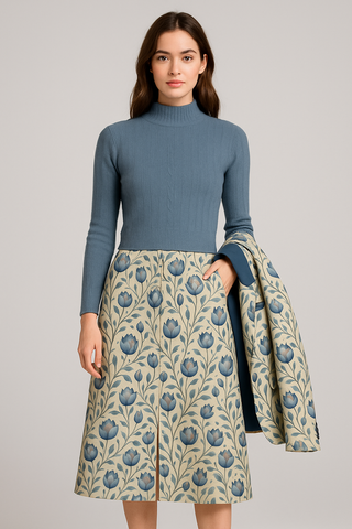 Fashion Solid Colour Womne's Mock Neck Cropped Top Blue Haze