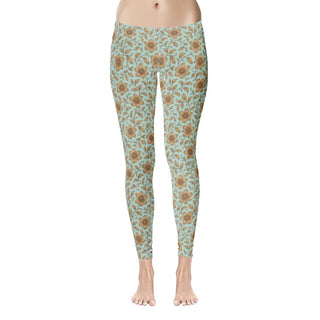 iced blue & gold flowers Women's Temp Control Cotton Leggings multi